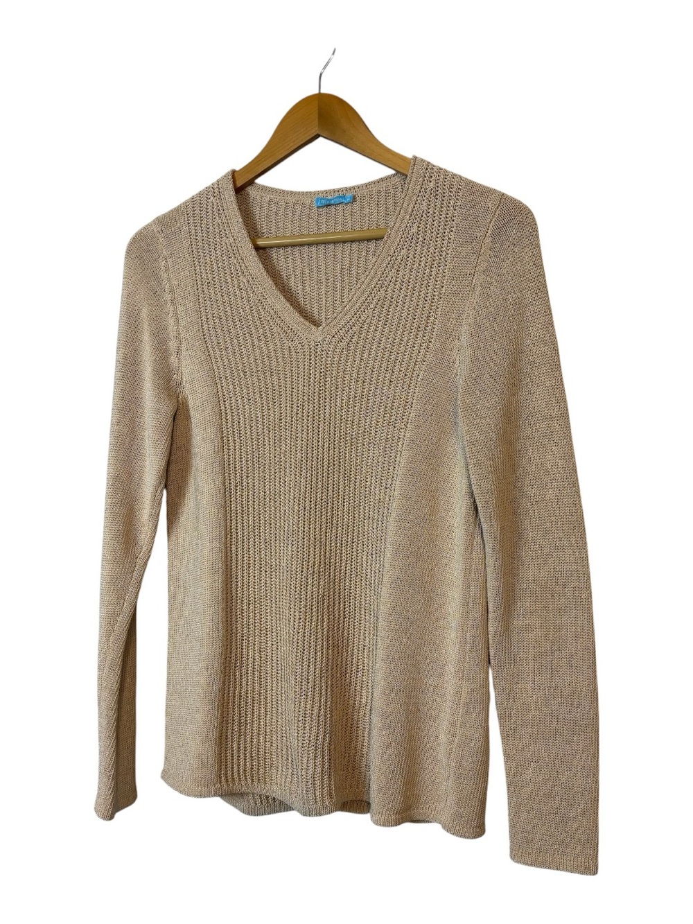 J McLaughlin Callum Sweater Knit V Neck Beige Cotton Blend Women’s Size M